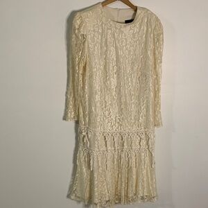 Chic Cream Lace Long Sleeve Dress